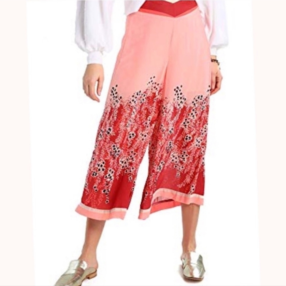 Free People Casual Sundays Floral Wide Leg Pants Coral Pink XS